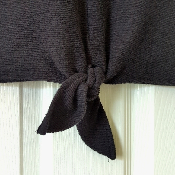 Madewell Texture & Thread Ribbed Knit Quarter Sleeve V-neck Tie Front Top Black - Picture 7 of 12